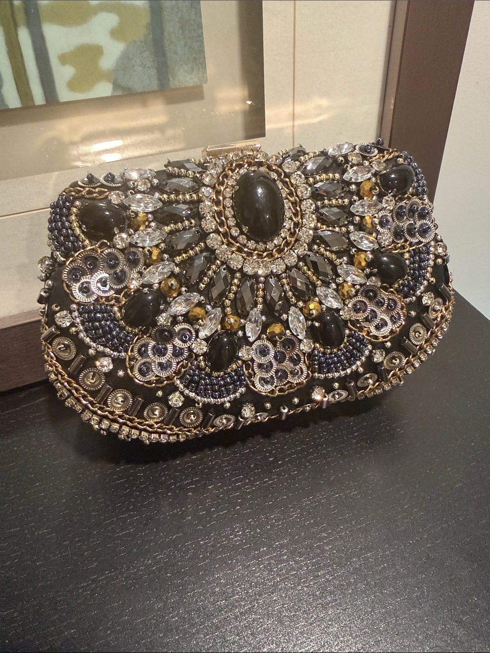 Beaded Black Jeweled Evening Clutch